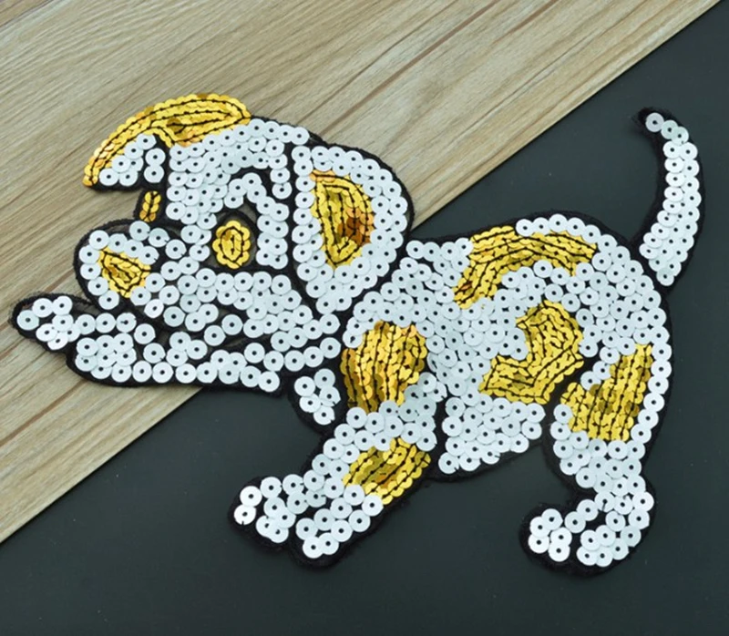 1 шт. милая вышитая собака Кружевная аппликация ткань с пайетками свитер одежда