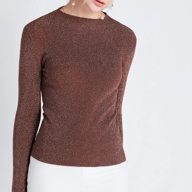 Фото BYGOUBY Blingbling Women Pullover And Sweaters Spring Autumn Shinny Lurex Basic 2019 Korea Style Knit Top Femme Женская одежда BYGOUBY Blingbling Women Pullover And Sweaters Spring Autumn Shinny Lurex Basic 2019 Korea Style Knit Top Femme Женская одежда
