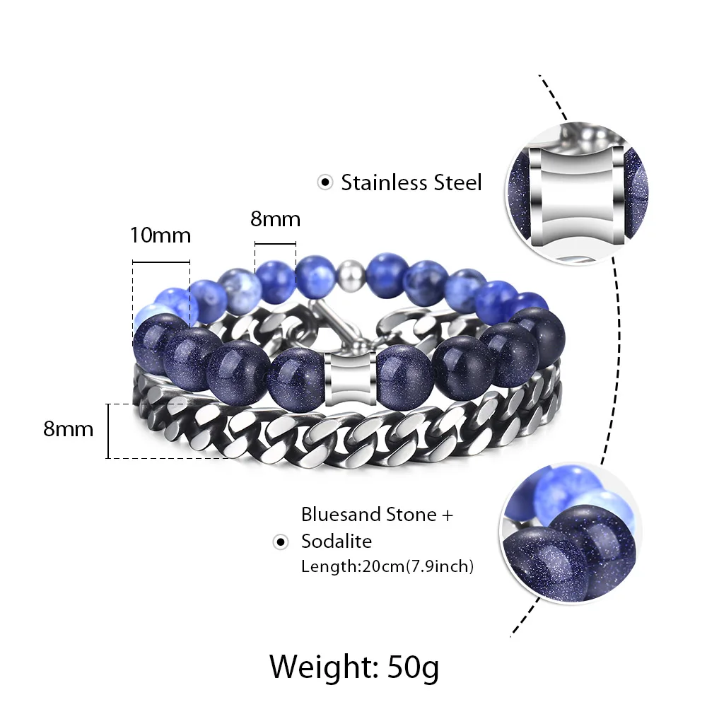 2 шт./компл. голубой песчаник соталит натуральный камень браслет из бисера для