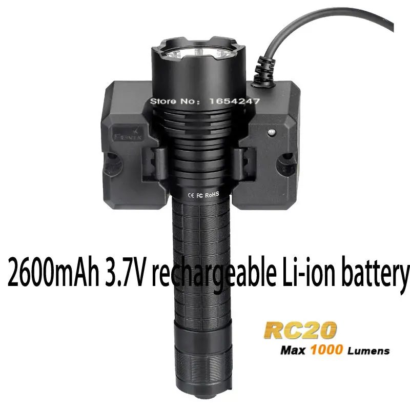 FENIX RC20 тактический фонарь 290 metro cree xm-l2 (u2) led 1000 lm 5 + fenix 2600 mah аккумулятор | Освещение