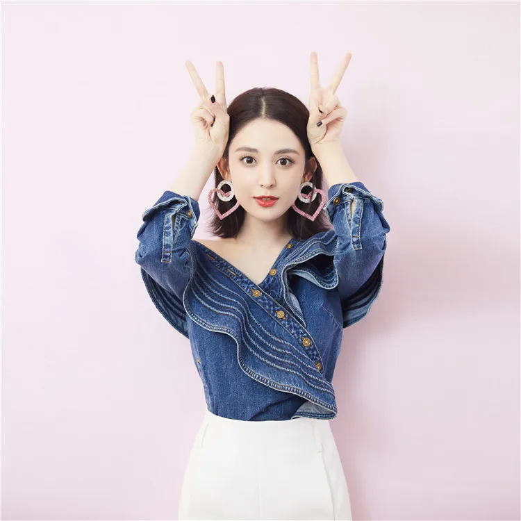 Self Portrait Blouse Women 2019 Autumn Ruffles Long Sleeve Womens tops and blouses Blue Denim Shirt Jreans streetwear |