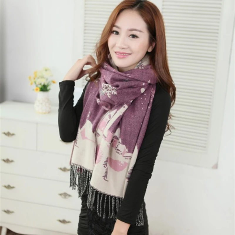 Женский зимний шарф Рождественский подарок снежный принт обертывания