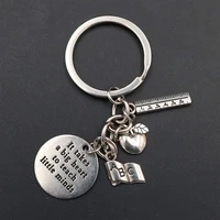it takes a big heart to teach little minds charm book ruler apple keyring diy jewelry crafts keychain gift thanksgiving teacher