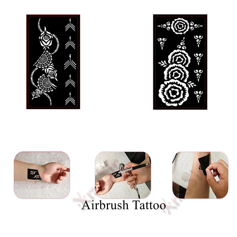 6pcs/Set Henna Tattoo Stencil Mehndi Aribrush Templates for Women Body Paint Indian Tattoo Stickers New Designs Kit 6 Patterns