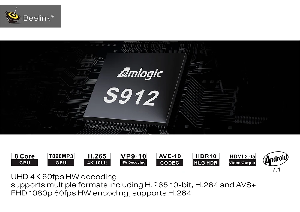 Beelink GT1 Ultimate смарт-ТВ Box Amlogic S912 Восьмиядерный Процессор 3G Оперативная память 32 г Встроенная память Android 7.1 Декодер каналов кабельного телевидения media плеер
