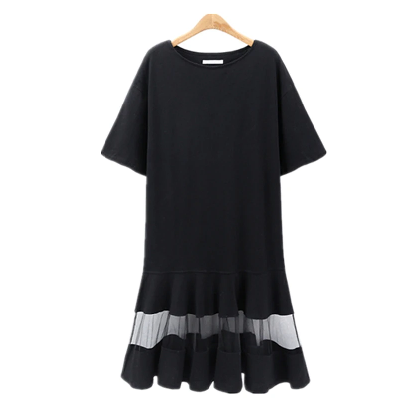 Женское черное шифоновое платье рубашка с коротким рукавом размера плюс 5XL в