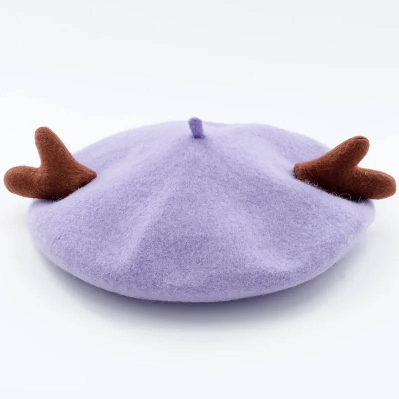 purple Новинка, шерсть, винтажный теплый шерстяной зимний женский берет, французский артист, шапочка, шапка для сладкой девочки, подарок, весенние и осенние шапки - Цвет: purple
