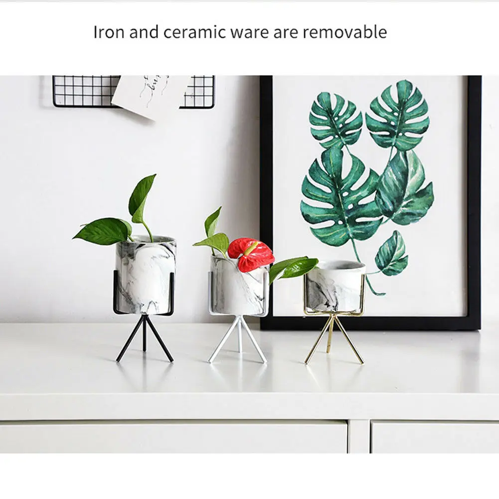 Металлическая керамическая кашпо и железная подставка для садовых цветочных