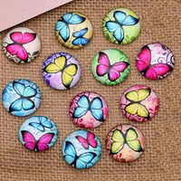 101214162030mm cartoon colorful butterfly pattern round handmade photo glass cabochons dome cover pendant cameo settings