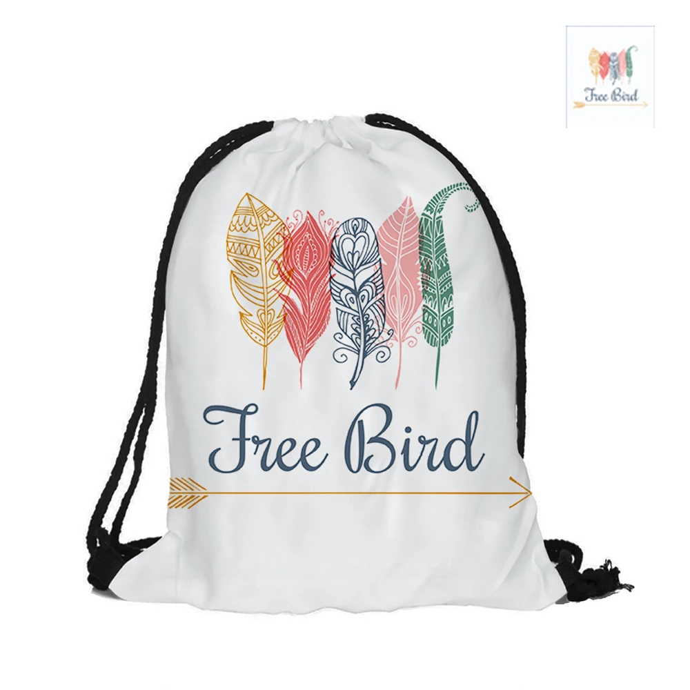 Бохо стиль Бесплатная птица узоры Печать Декоративные Drawstring рюкзак мода