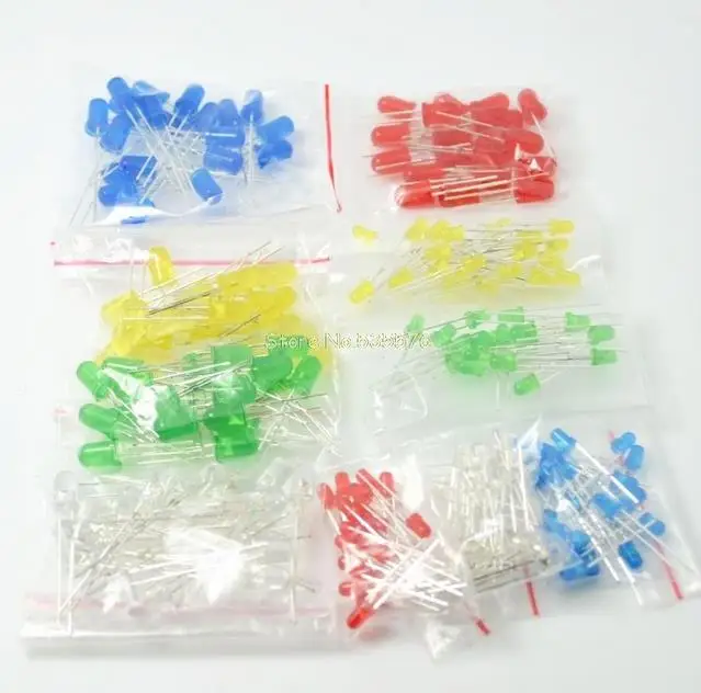 100 шт./лот 3 мм 5 набор светодиодов смешанных цветов красный зеленый желтый синий