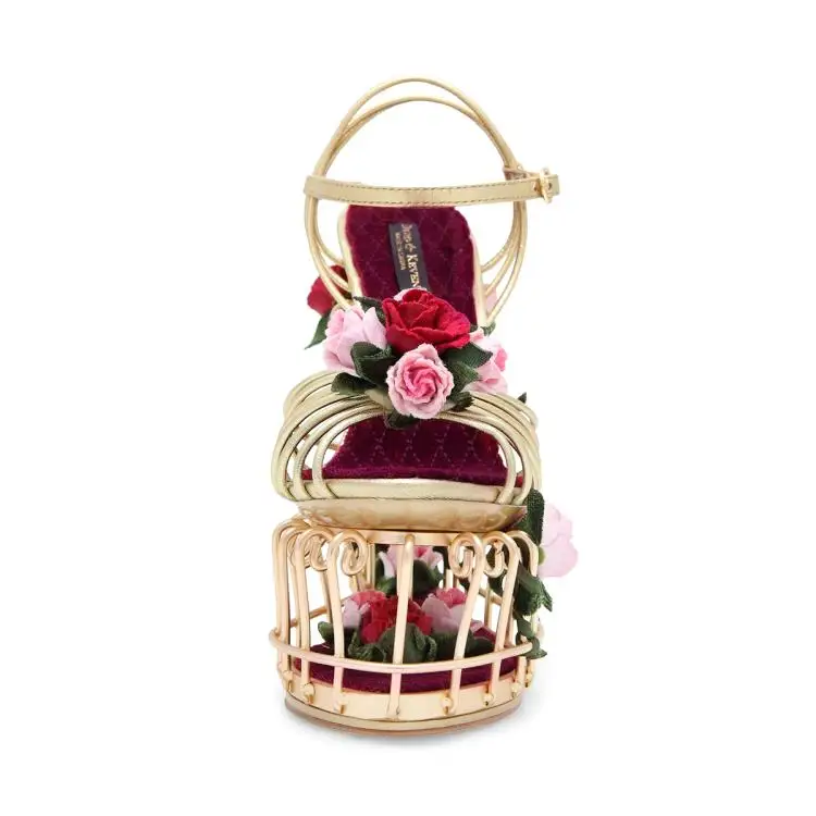 2017 Весенняя Мода Новый Стиль Лепнина Каблуки Обуви Женщина Роскошь Bridcage Обувь