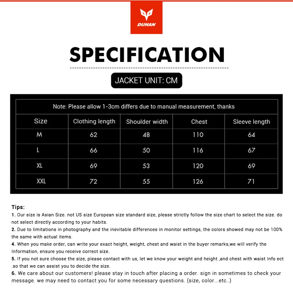 

DUHAN Motorcycle Jacket Men Windproof Motocross Jacket Autumn Winter Cotton Lined Motorbike Moto Jacket Protective Gear
