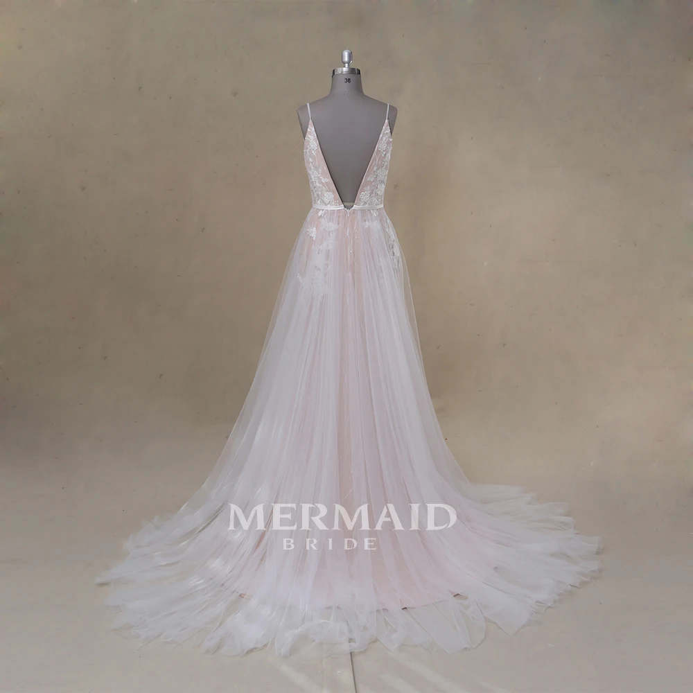 Розовое Кружевное пляжное свадебное платье с открытой спиной | Свадьбы и