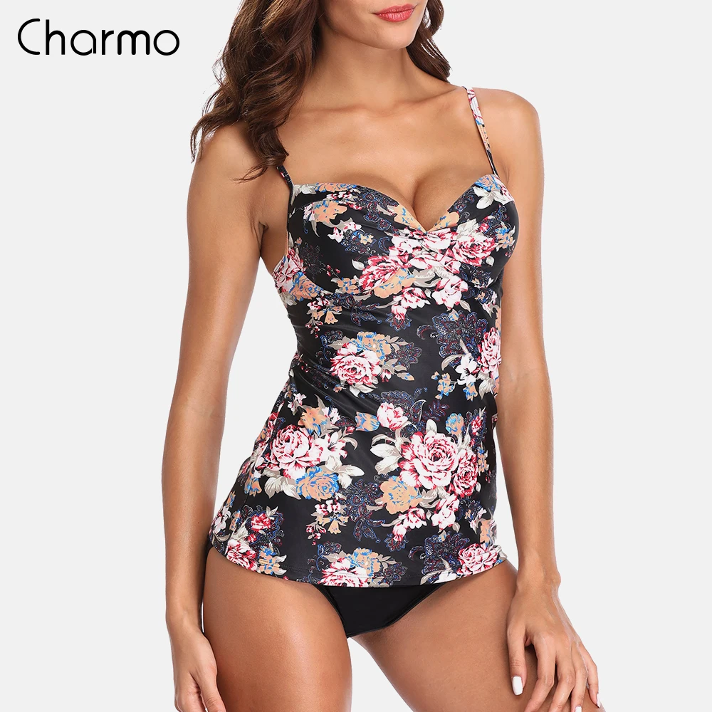 

Charmo Women Retro Floral Print Tankini Set High Waist Swimsuit Swimwear Women Tankini Vintage Bikini Set Bathing Suit Bikini