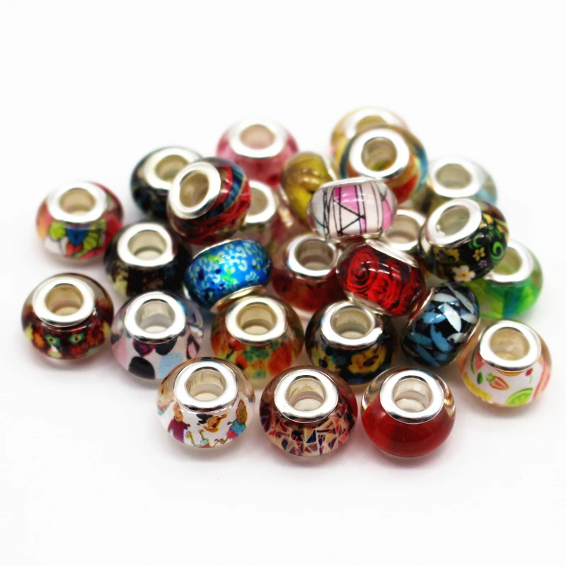 Бусины-шармы серебристого цвета с большим отверстием 14 мм 50 шт./лот | Украшения и