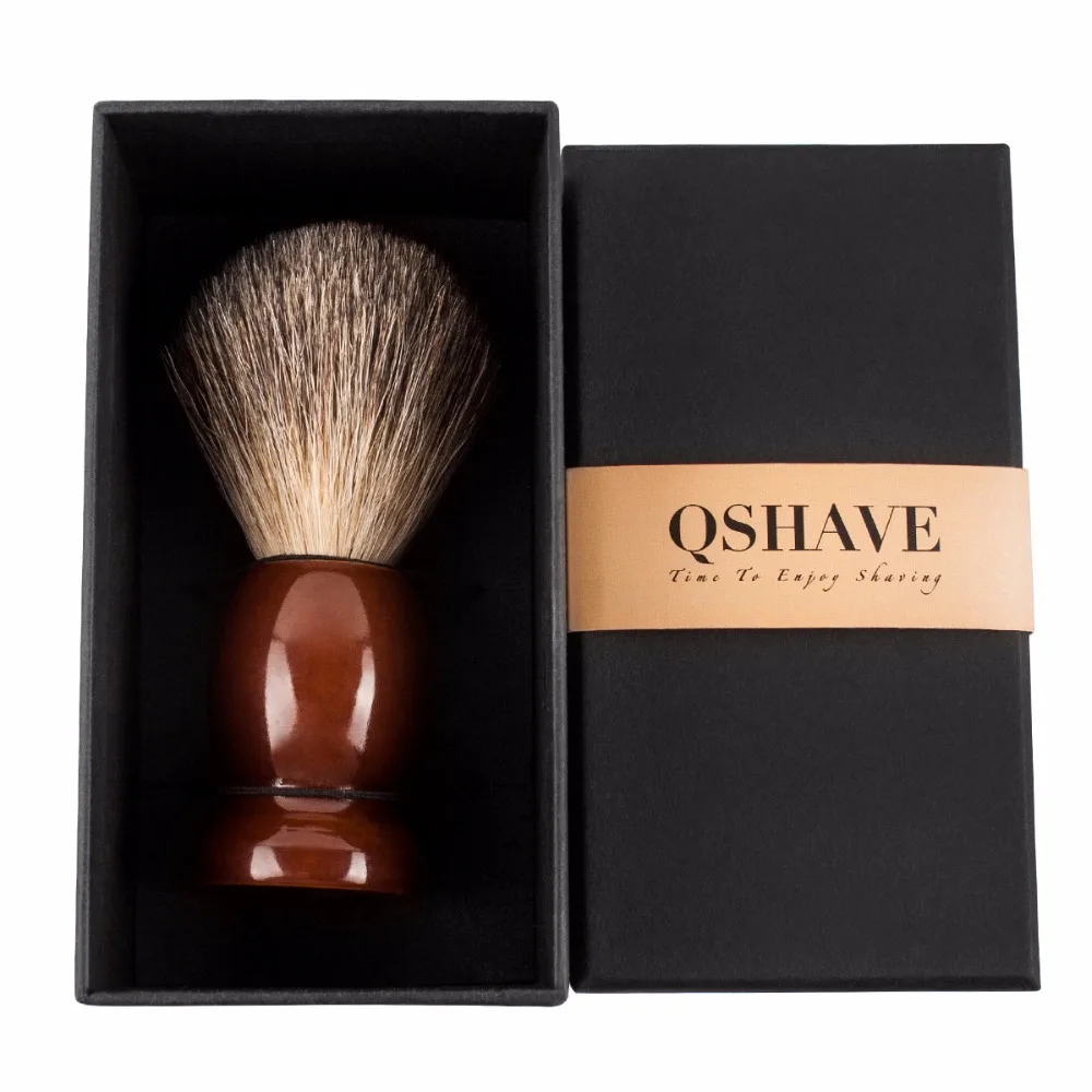 Qshave, Мужская щетка для бритья из чистого барсука, дерево,, для бритвы, двойная, безопасная, прямая, Классическая, безопасная, бритвенная щетка