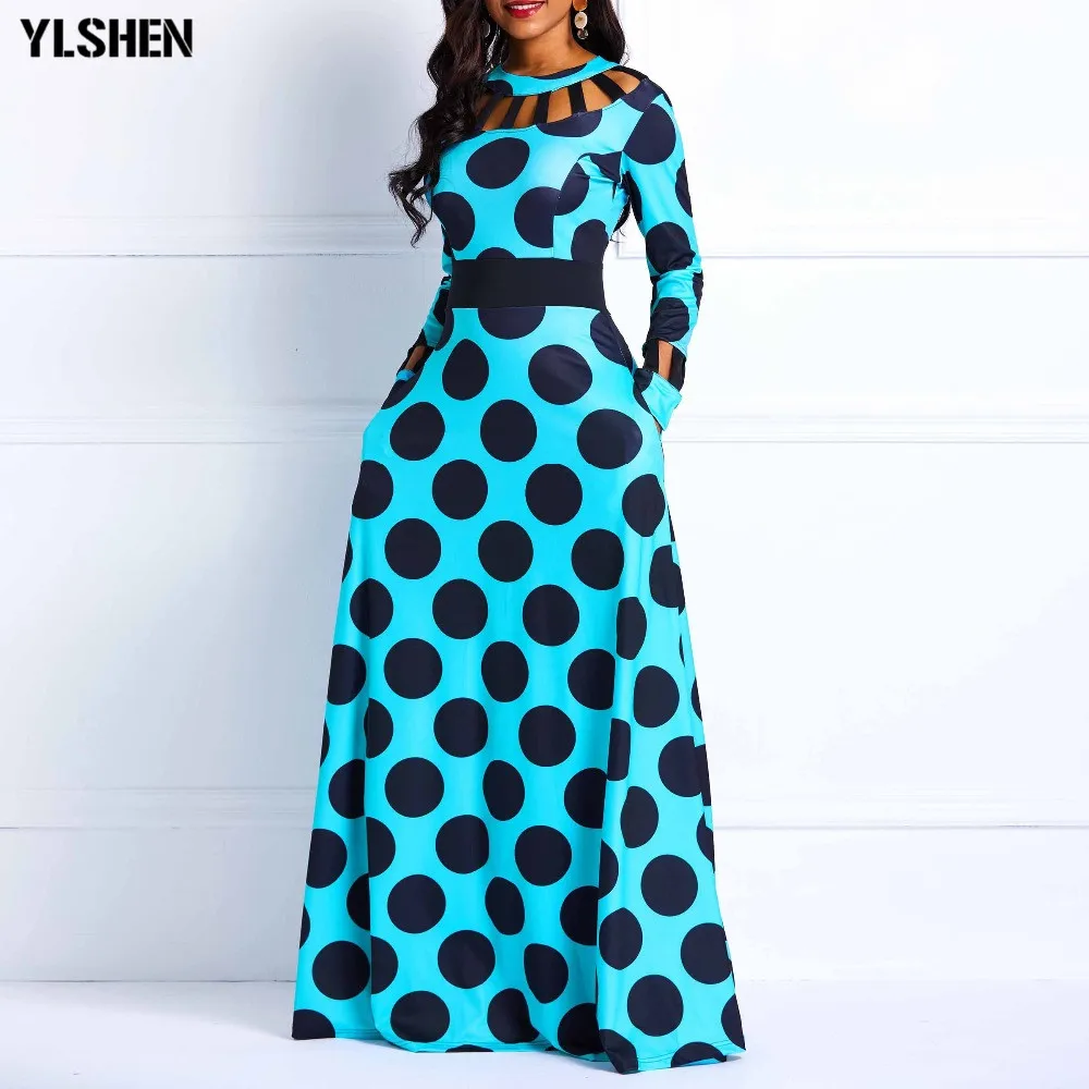 Женское винтажное пляжное платье в горошек с длинными рукавами и принтом туника