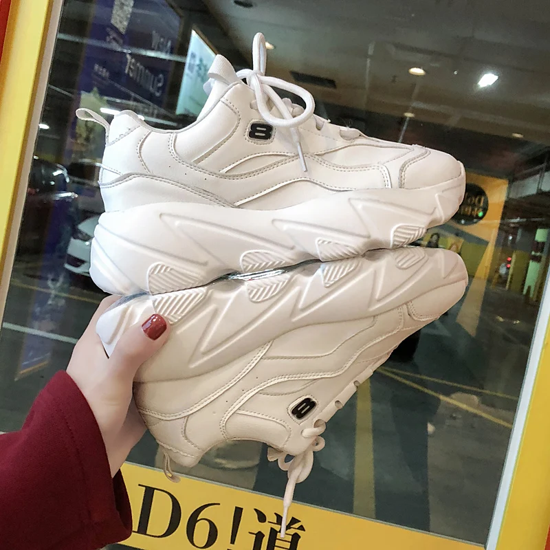 White Shoes Women Sneakers Thick Sole Ladies Platform Height Increasing Chunky Chaussures Femme Buty Damskie | Обувь