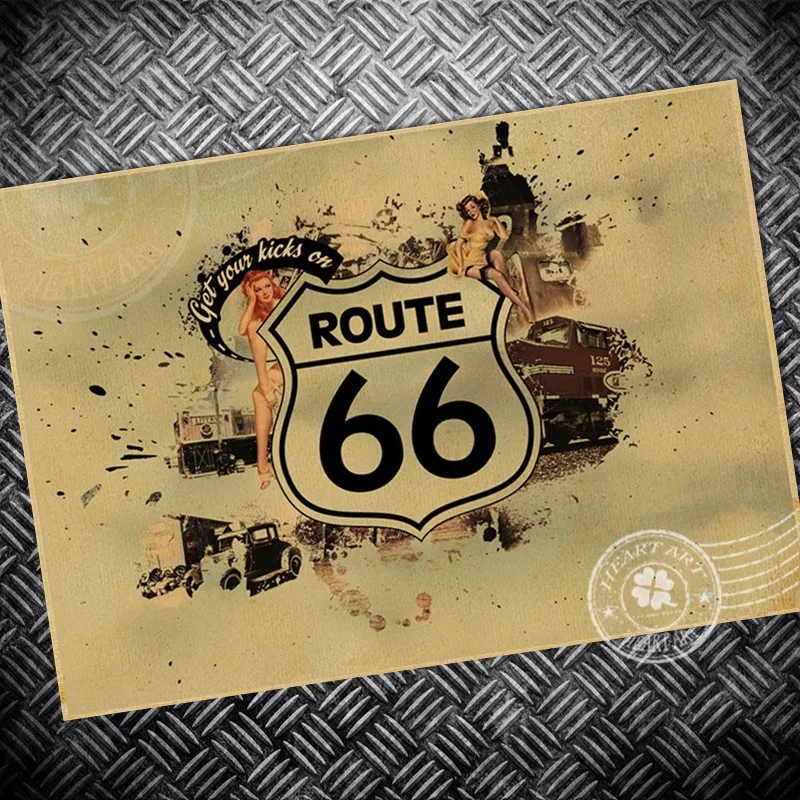 Ретро-плакат из крафт-бумаги ROUTE 66 CAR USA Movie poster винтажная краска для гостиной настенная художественная Наклейка Декор настенная бумага 42X30 см