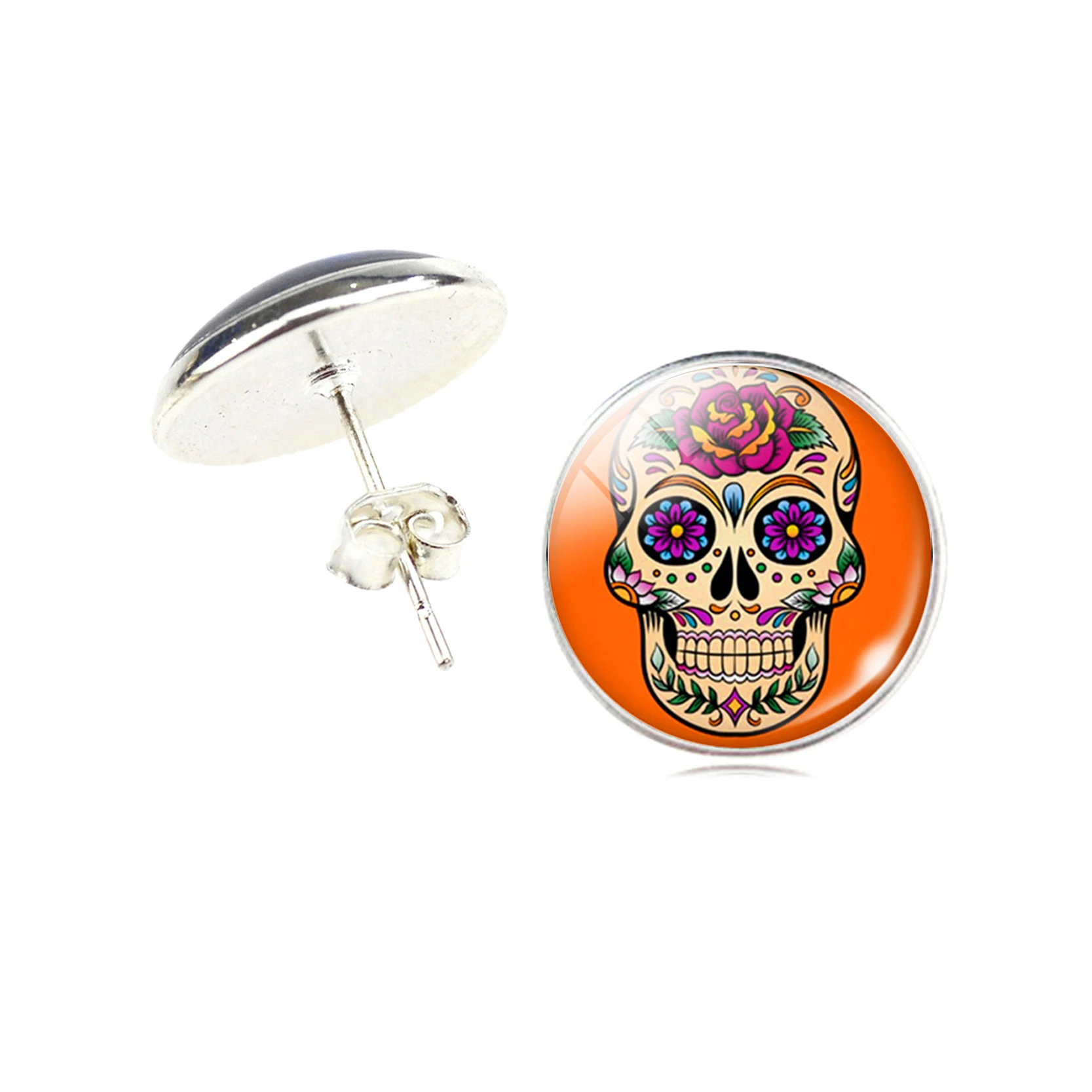 Женские серьги гвоздики с изображением черепа|Серьги-гвоздики| |