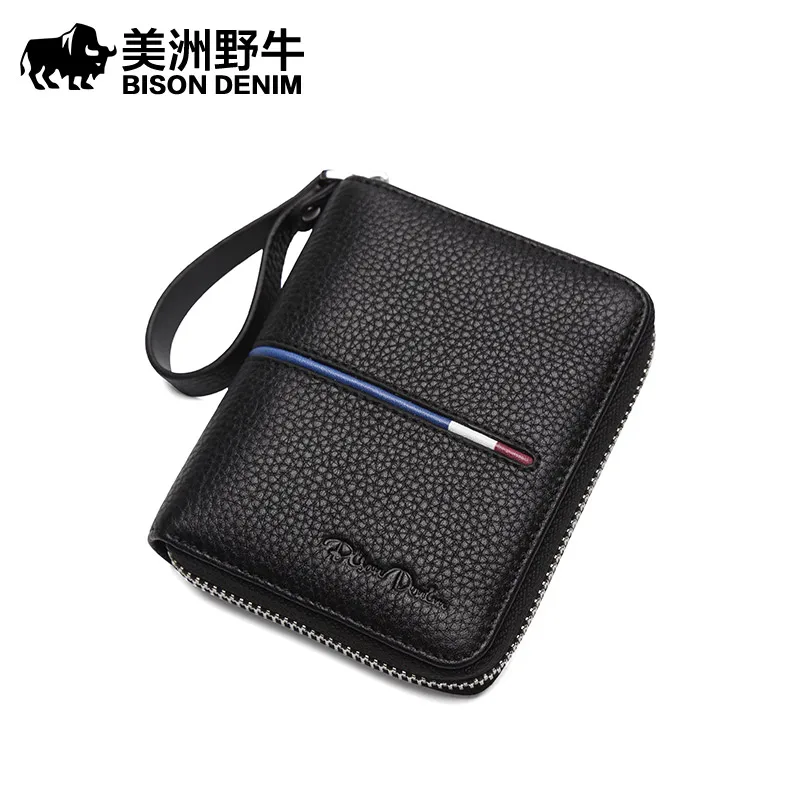 BISON джинсовый бренд мужской кожаный деловой клатч Повседневный Кошелек большой
