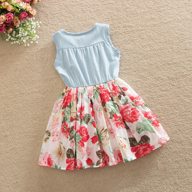 2017 г. новые детские Платья с цветочным принтом для девочек от 2 до 8 лет летняя