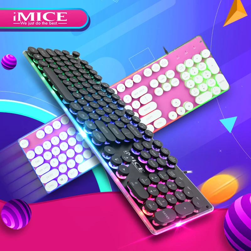 IMICE Проводная USB клавиатура настольная игровая 104 клавиши с подсветкой