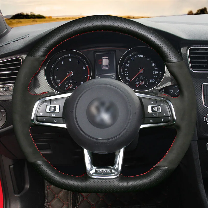 MEWANT DIY черная замша ручная вышивка Чехол рулевого колеса автомобиля для Volkswagen VW Golf 7 GTI Golf R MK7 VW Polo GTI Scirocco - Название цвета: Style-03