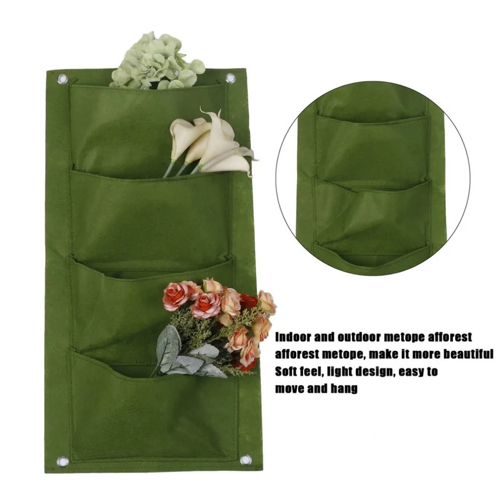 Outdoor Indoor Vertical Gardening Hanging Wall Garden Planting Bags Seedling Wall Planter Growing Bags 4 Pockets 2 Colors