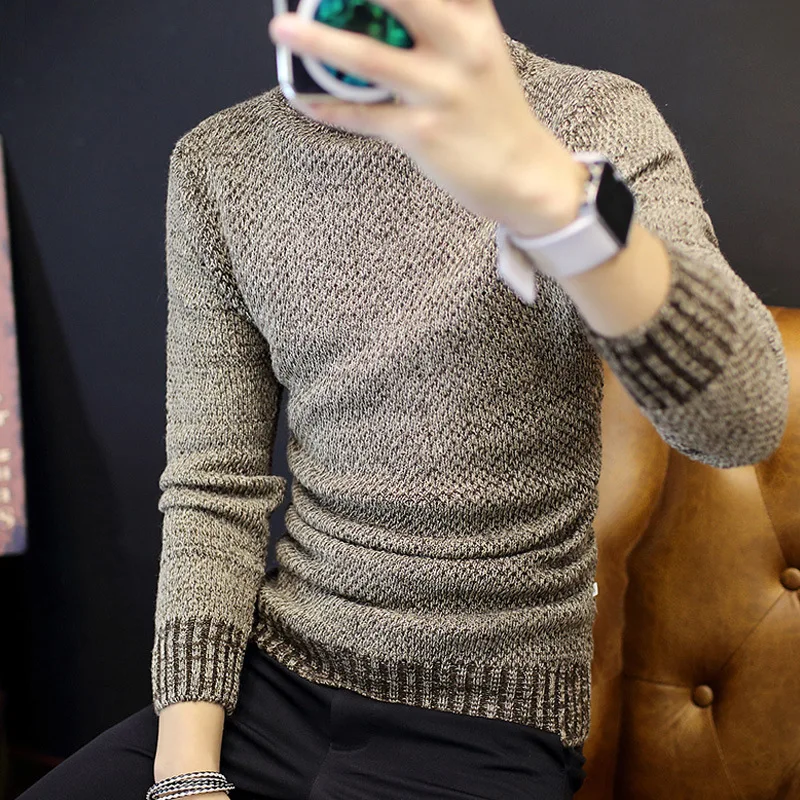 Мужской пуловер 2017 брендовый Повседневный однотонный вязаный простой свитер