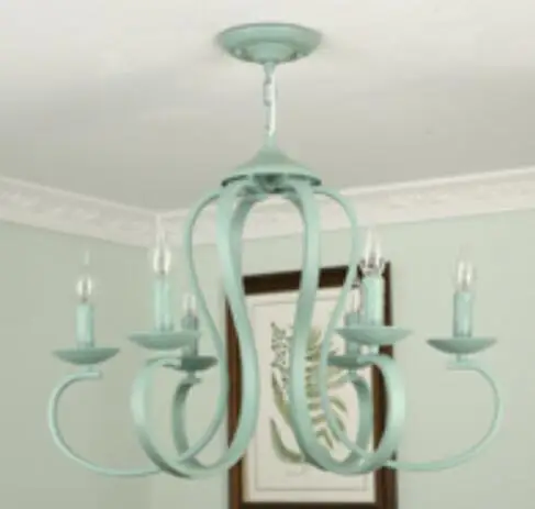 green 6 headed light Европейский сад железная люстра светильник светодиодный подвесной светильник 3 4 6 8 arms E14 Свеча светильник Черный Белый Зеленый современный декоративный светильник - Цвет абажура: green 6 headed light