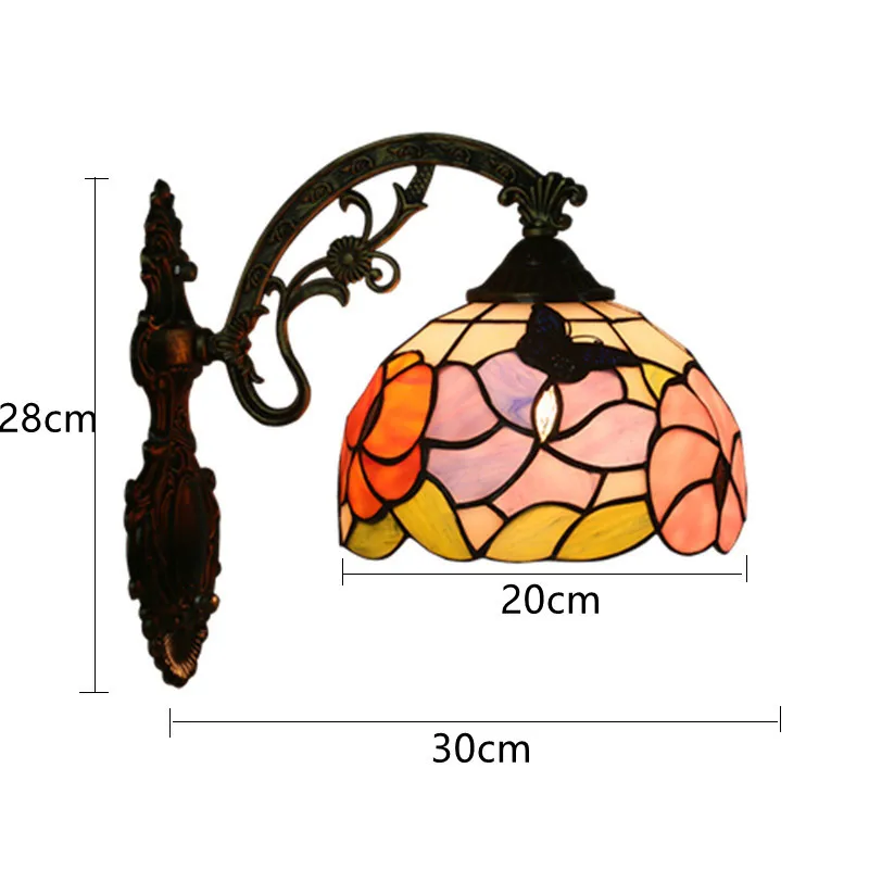 

Bedroom Bedside Wall Lamp Living Room Balcony Aisle Stairs Sconces Vintage Stained Glass Flowers Wall Lights for Home