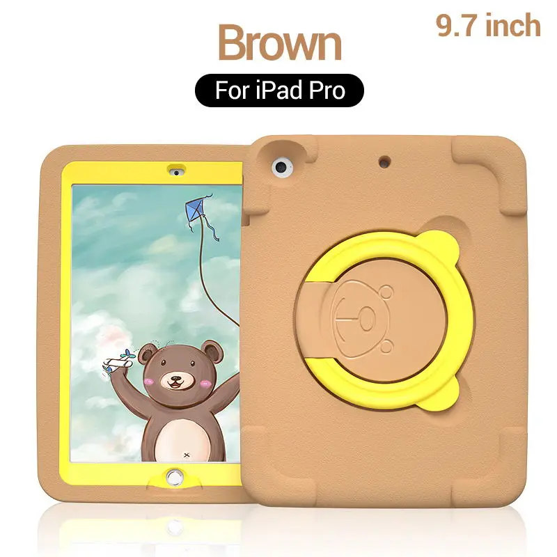PZOZ Mooie veilige hoes voor iPad Air 2 Pro 9.7 inch Mini 1 2 3 4 5 Houder EVA hoes Druppelbestendig Schokbestendig Kinderen Zacht Niet-toxisch Kindercasus Stentkoffer Vouw Folio Koffer Beschermend omhulsel - Цвет: Pro 9.7 Brown