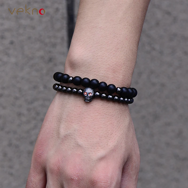 VEKNO 8 мм Черный Природный лавовый Камень Strand браслет для мужчин и женщин Йога