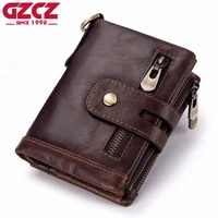 gzcz 2019 new vintage men wallet genuine leather short wallets male multifunctional cowhide purse gift coin pocket portomonee