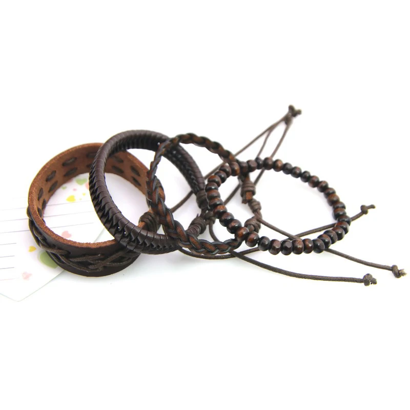 Новые поступления! 4 шт./компл. браслет Рок коричневый из натуральной кожи мужские