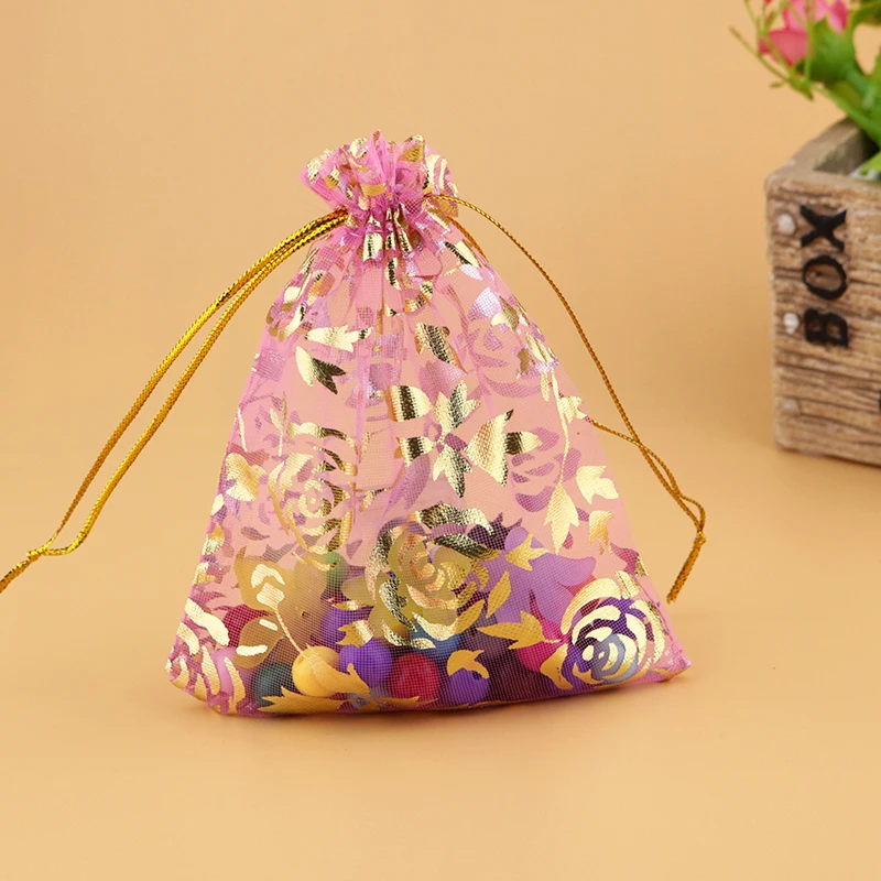 

500pcs/lot Pink Organza Bags Jewelry Drawstring Gift Bag 11x16cm Wedding Favor Candy Jewelry Packaging Bags & Pouches