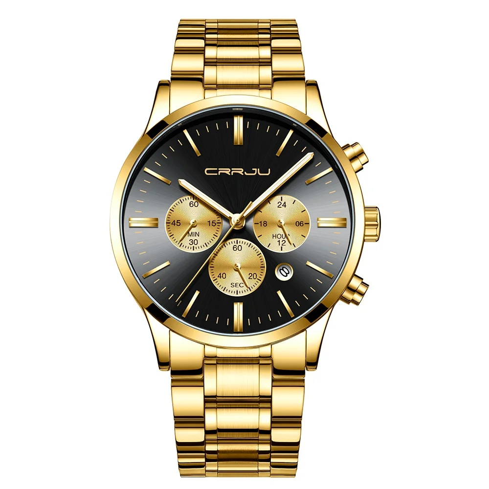 Steel gold Relojes часы из нержавеющей стали мужские CRRJU лучший бренд класса люкс Бизнес Кварцевые часы мужские водонепроницаемые часы horloges mannen - Цвет: Steel gold