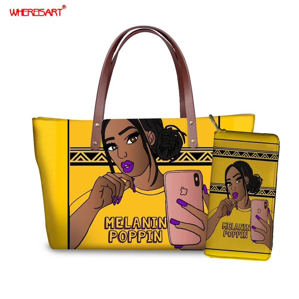 WHEREISART женская сумка меланин поппин кошельки и Набор сумок для женщин Tote 2019 черная