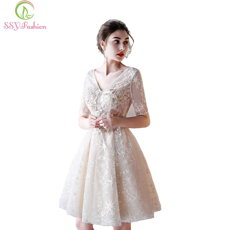 SSYFashion/новое летнее короткое коктейльное платье с v образным вырезом и кружевным