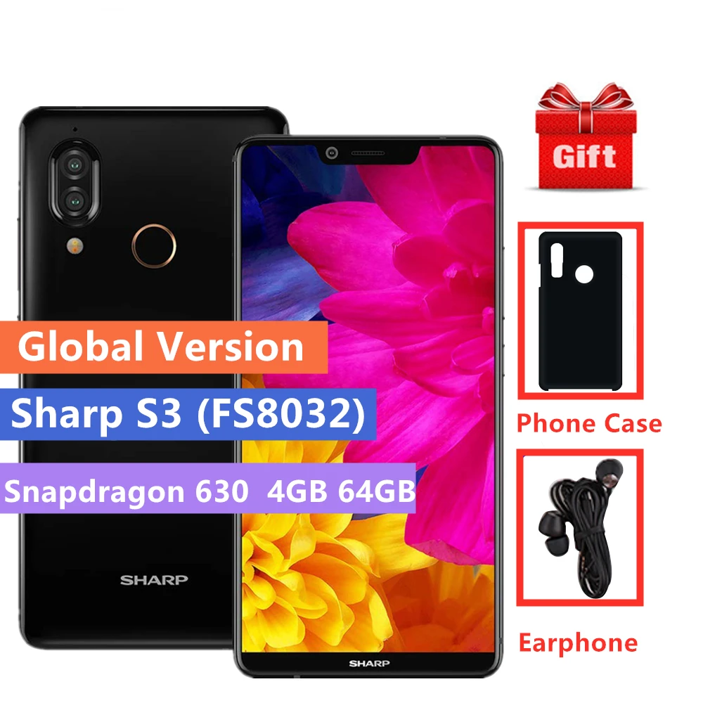 Глобальная версия SHARP AQUOS S3 Смартфон Android 8 0 Snapdragon 630 Octa Core 4 GB 64 5 99 дюймовый NFC оты 3200