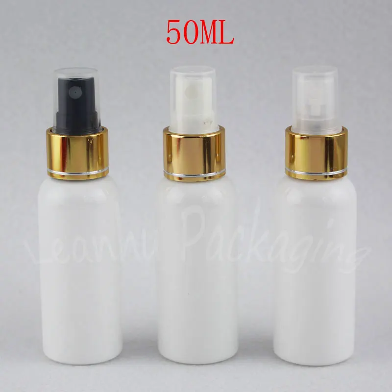 

Белая пластиковая бутылка с золотым распылителем, 50 мл, 50 куб. См, для нанесения макияжа, упаковки тонер/воды
