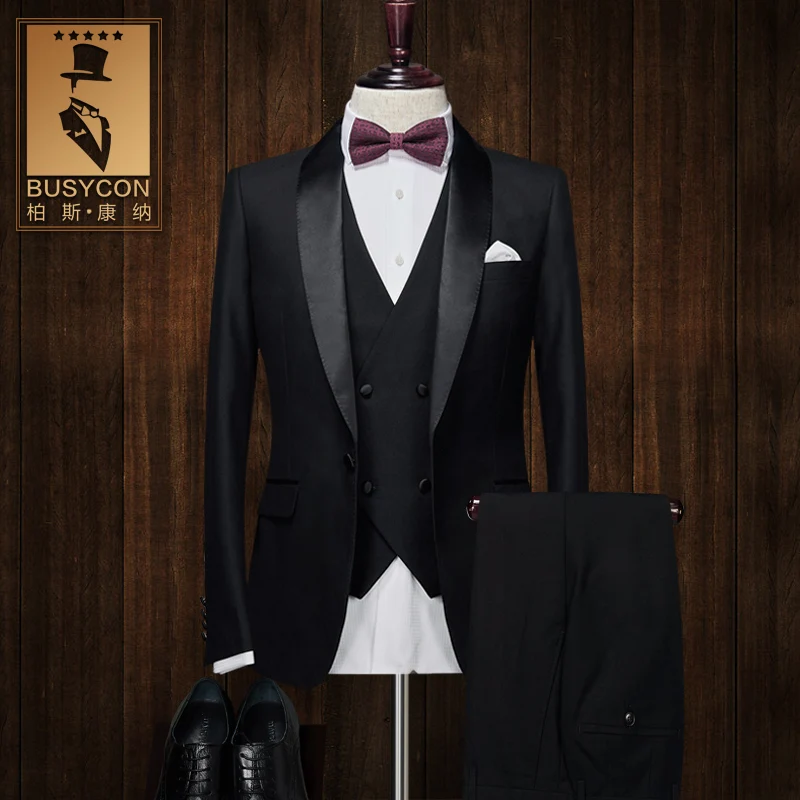 Мужской черный смокинг с воротником-шалью свадебные костюмы для жениха свадьбы