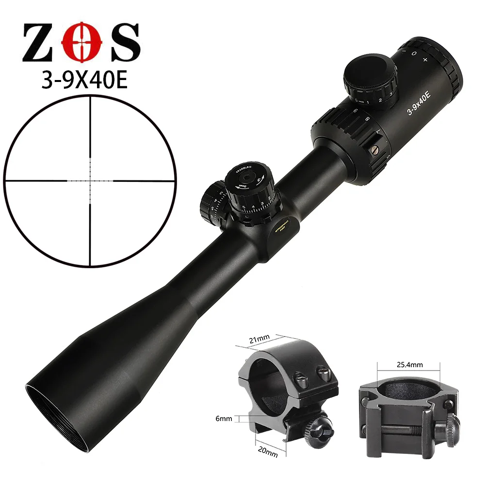 ZOS 3-9X40E Mil точка сетка красный зеленый с подсветкой прицел турели замок сброс Охота прицел - Цвет: with Picatinny Rings