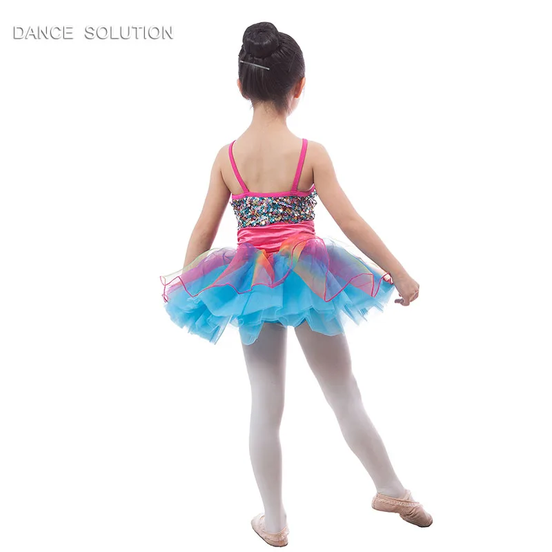 16263 Colorful Sequin Camisole with Tulle Skirt Ballet Costume for Girl Children Stage Show Dancewear Practice Standard Dress |
