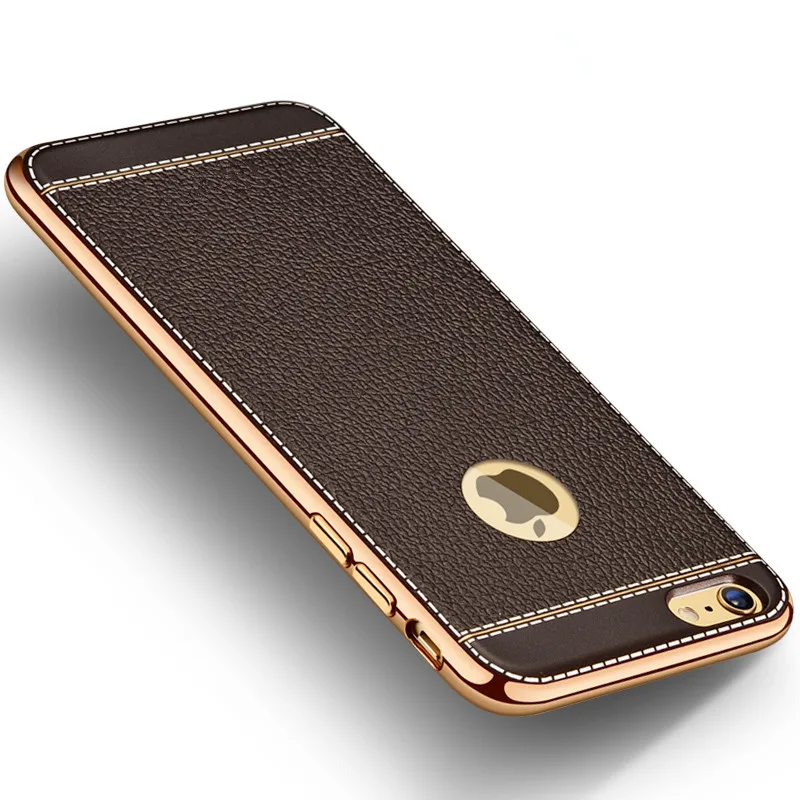 Luxury Ultra Thin 3D Litchi Leather Grain Phone Case For iPhone 7 8 5 5S SE 6 S 6S Plus X Plating Soft Silicone Back Cover Capa |