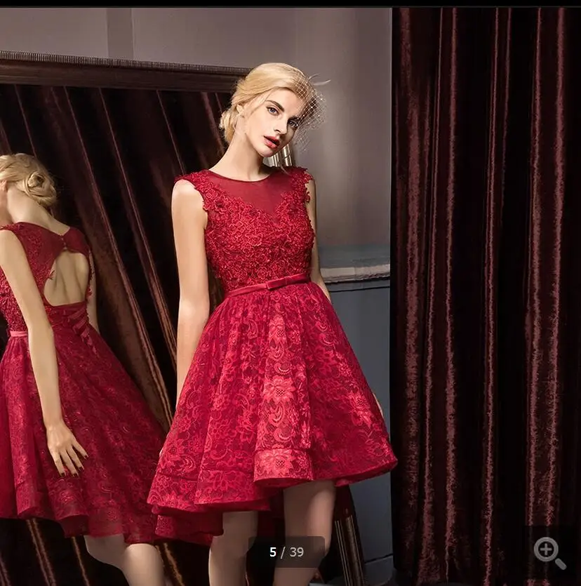 2017 модное короткое Кружевное платье для выпускного вечера с открытой спиной