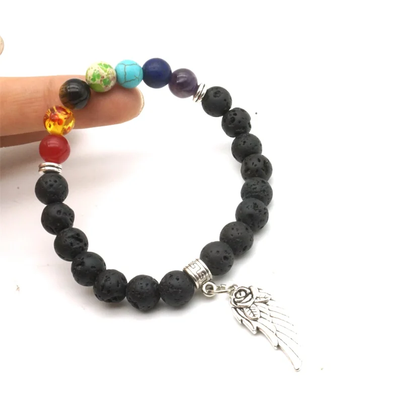 Бусины из черного лавового камня 8 мм семь чакр листья дерева диффузор для