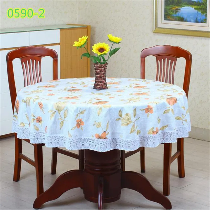 1Pcs Rural style PVC thickening Round tablecloth lace printing waterproof and oil table cloth Tea | Дом и сад